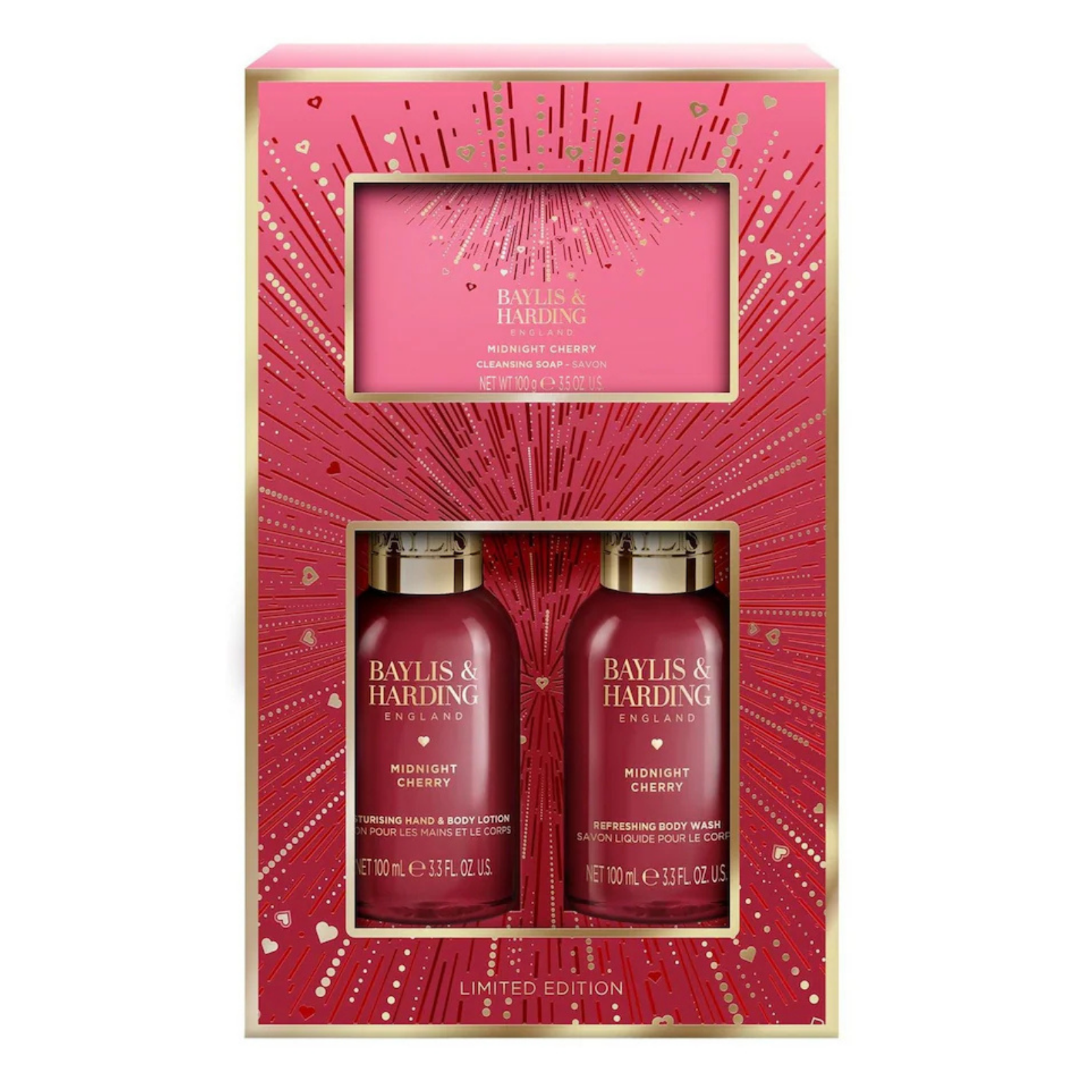 Baylis & Harding Midnight Cherry Collection Limited Edition- Cleansing soap, Bodywash and Lotion Set