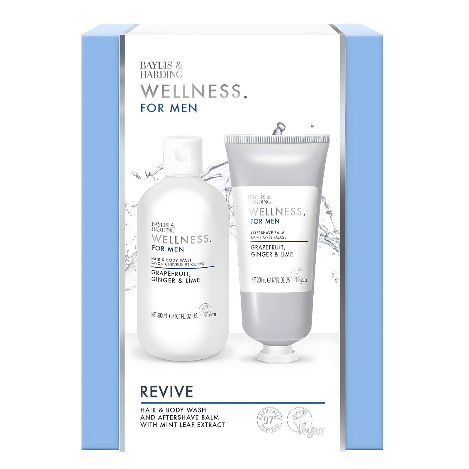 Baylis & Harding Wellness for Men- Revive Small Box- Hair & Bodywash, Aftershave Balm Set-2 in 1