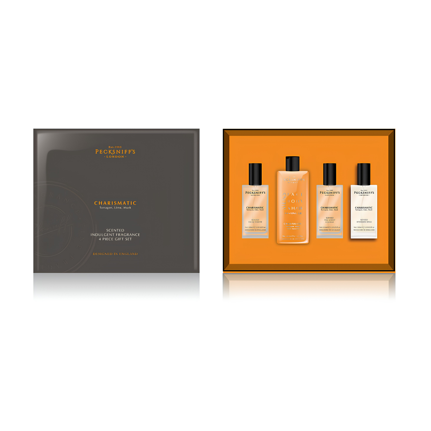 Pecksniff's London Charismatic Tarragon Lime Musk Scented Indulgent Fragrance 4 Piece Gift Set